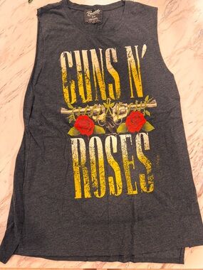 Bravado Charcoal Gray Graphic Guns N' Roses Muscle Tee with Yellow & Red Print